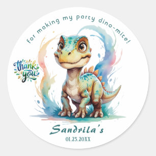 Thank You Watercolor Dinosaur Classic Round Sticker