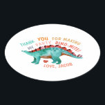 Thank You Watercolor Dinosaur Party  Oval Sticker<br><div class="desc">watercolor cute dinosaur and heart "thank you" dino-mite birthday party,  baby shower stickers. Customizable</div>