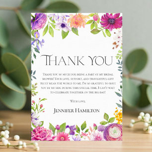 Thank you   Watercolor Floral Bridal Shower Invitation