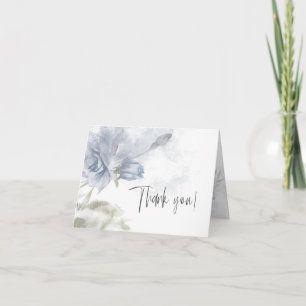 Thank You Watercolor Floral Dusty Blue Rose Card