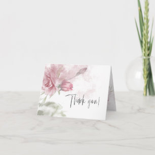 Thank You   Watercolor Floral Dusty Pink Rose Card