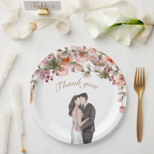 Thank you watercolor floral elegant cute wedding  paper plate