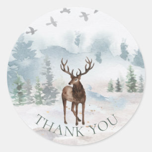 Thank You Watercolor Forest Woodland Deer Classic Round Sticker