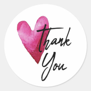 Thank You Watercolor Heart Classic Round Sticker