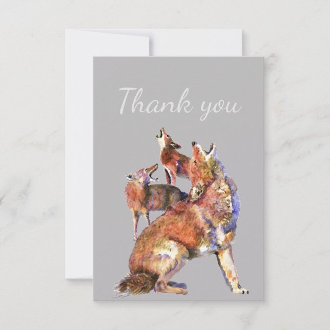 Thank You Watercolor Howling Coyotes  Nature Art (Front)