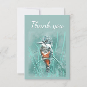 Thank You Watercolor Kingfisher Bird Nature Art Card