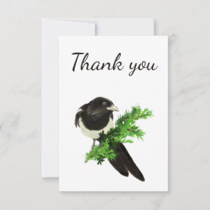 Thank You Watercolor Magpie Garden Bird Animal Card