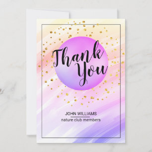 Thank You Watercolor Nature Violet Glitter Gold Card