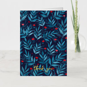 Thank you Watercolor night garden - turquoise Foil Holiday Card