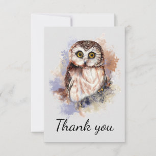 Thank You Watercolor Owl Bird Card