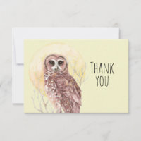 Thank You Watercolor Owl Moon Bird Nature Art