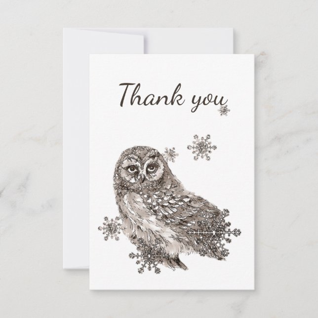 Thank You Watercolor Owl Snowflake Wildlife Nature (Front)
