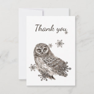 Thank You Watercolor Owl Snowflake Wildlife Nature Card