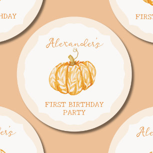 Thank You Watercolor Pumpkin First Birthday Classic Round Sticker