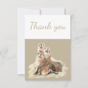 Thank You Watercolor Seal Family Animal Wildlife