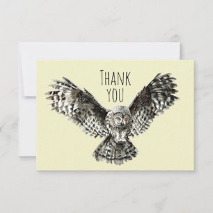 Thank You Watercolor Striking Owl Bird Nature Art
