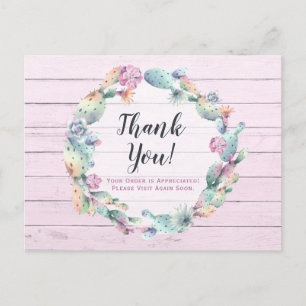 Thank You Watercolor Succulent Cactus Rustic Wood Postcard