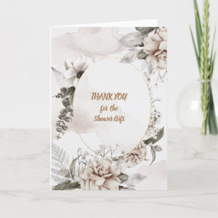 Thank You Watercolor White and Tan Roses Card