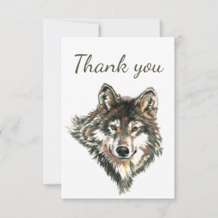 Thank You Watercolor Wolf Animal Wildlife Card