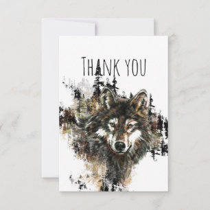Thank You Watercolor Wolf Mountain Animal Art Card