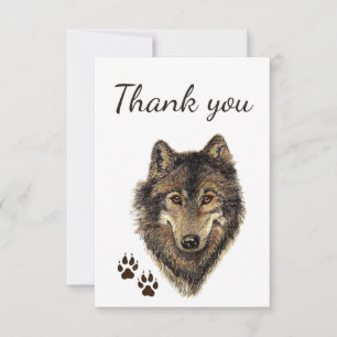 Thank You Watercolor Wolf & Tracks Animal Wildlife Card