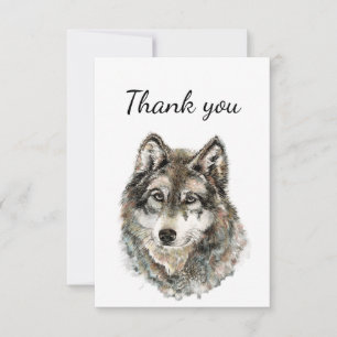 Thank You Watercolor Wolf Wolves Animal Nature art Card
