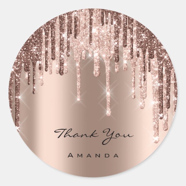 Thank You Wedding 16th Bridal Rose Glitter Spark Classic Round Sticker (Front)