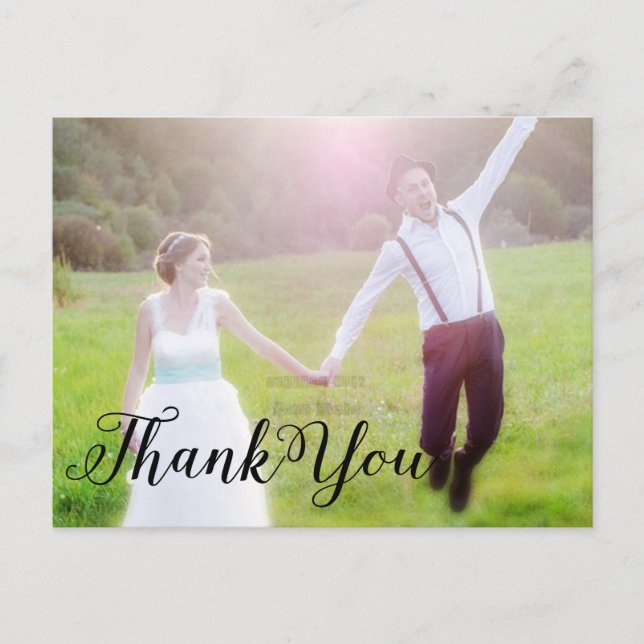 THANK YOU Wedding Black Typography PHOTO Postcard (Front)