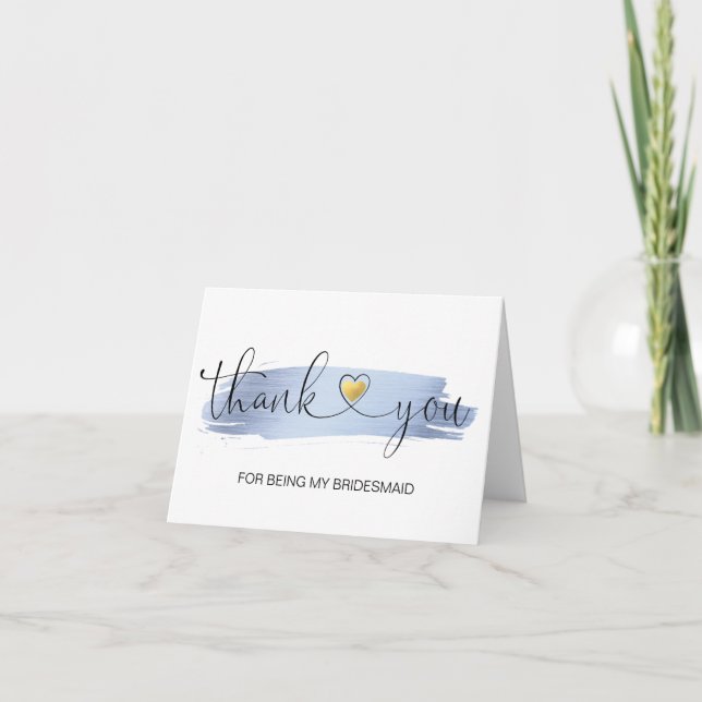 THANK YOU Wedding Blue Brush Stroke BRIDESMAID (Front)
