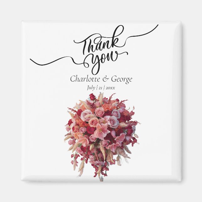 Thank You Wedding Bouquet Flower Wedding Favour Magnet (Front)
