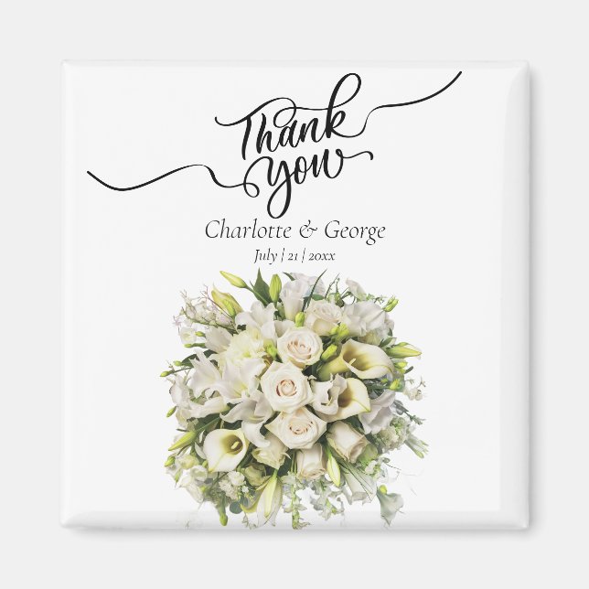 Thank You Wedding Bouquet Flower Wedding Favour Magnet (Front)