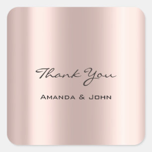 Thank You  Wedding Bridal Rose Minimal Blush Square Sticker