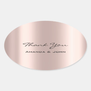 Thank You  Wedding Bridal Rose Oval Blush Sticker