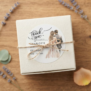Thank You Wedding Bride Groom Back Watercolor Clas Classic Round Sticker