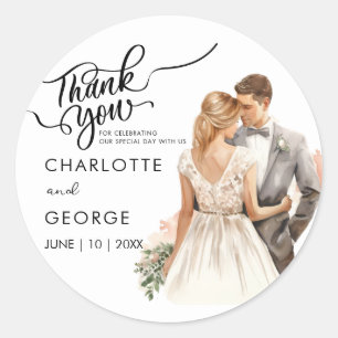 Thank You Wedding Bride Groom Back Watercolor Classic Round Sticker