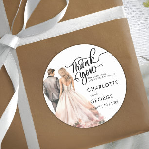 Thank You Wedding Bride Groom Back Watercolor Classic Round Sticker