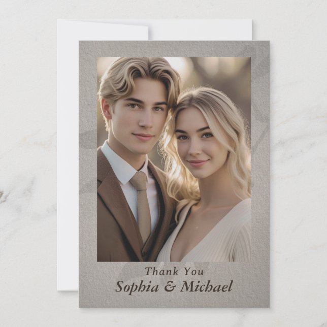 Thank You Wedding Card Photo Subtle Leaves (Front)
