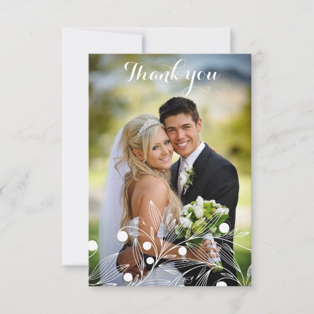 Thank You Wedding Card with White Flower pattern (Front)