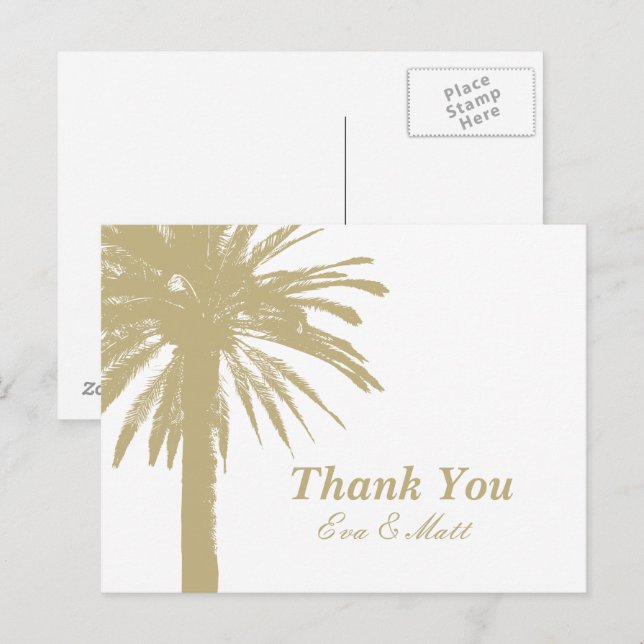 Thank you wedding cards with sandy palm tree image (Front/Back)