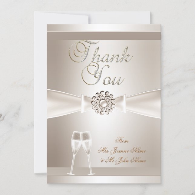 Thank You Wedding Damask Cream White Champagne (Front)