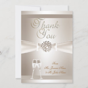 Thank You Wedding Damask Cream White Champagne Card