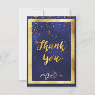 Thank you wedding dark blue gold confetti card