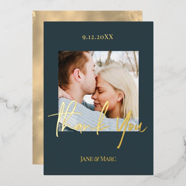 Thank You Wedding Dark Blue Gold Foil Cards (Front/Back)