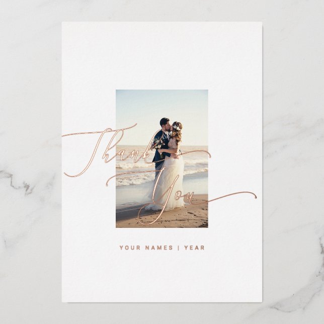 Thank You Wedding Elegant Calligraphy Foil Holiday Card (Front)