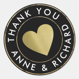 thank you / wedding favour black classic round sticker