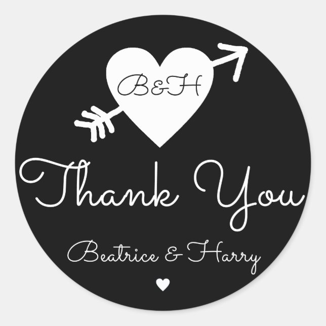 thank you . wedding favour black/white classic round sticker (Front)