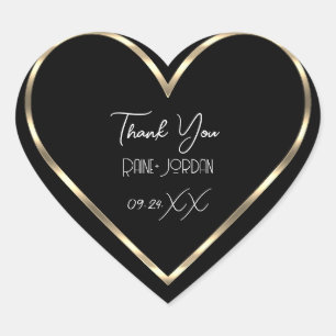 Thank You Wedding Favour Black White Golden Heart  Heart Sticker