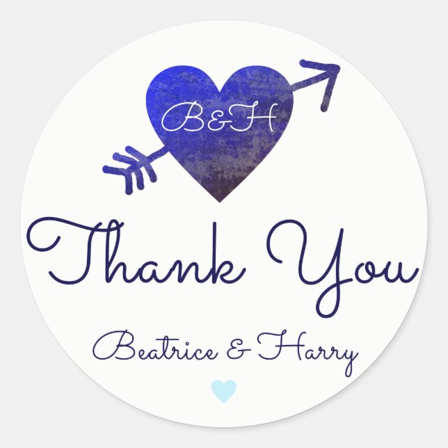 thank you . wedding favour bluish classic round sticker (Front)