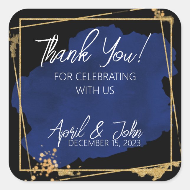 Thank you wedding favour labels, blue stickers (Front)