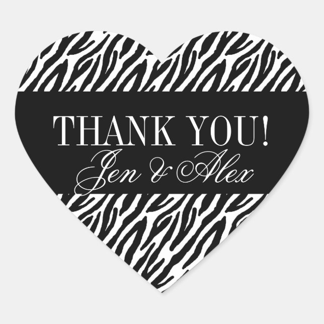 Thank You Wedding Favour Labels Zebra (Front)